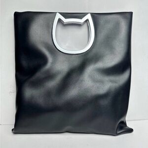 Black Cat Tote Bag with Silver Handle